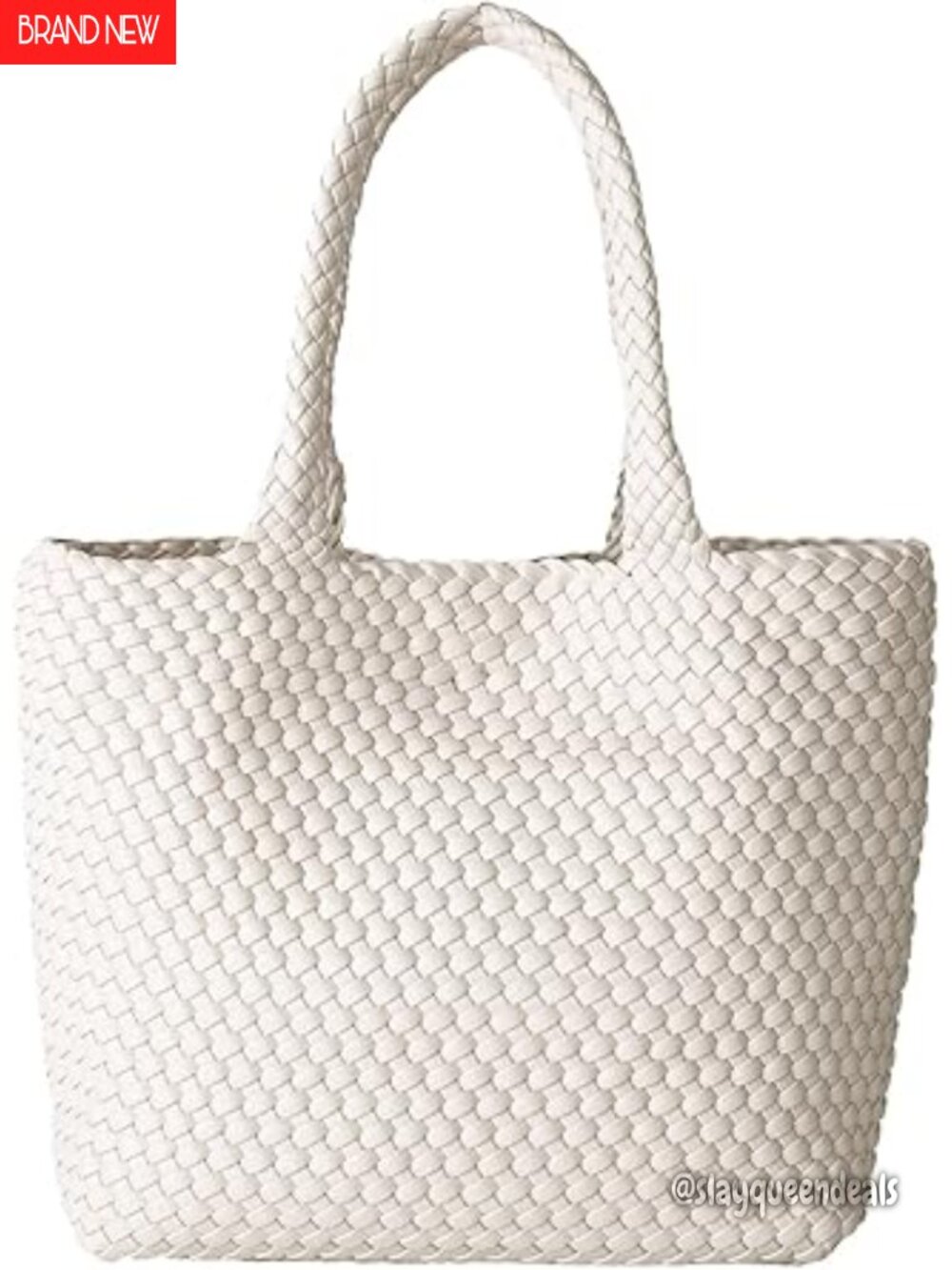 Woven Vegan Leather Tote Bag with Clutch, Large Summer Beach Travel Handbag